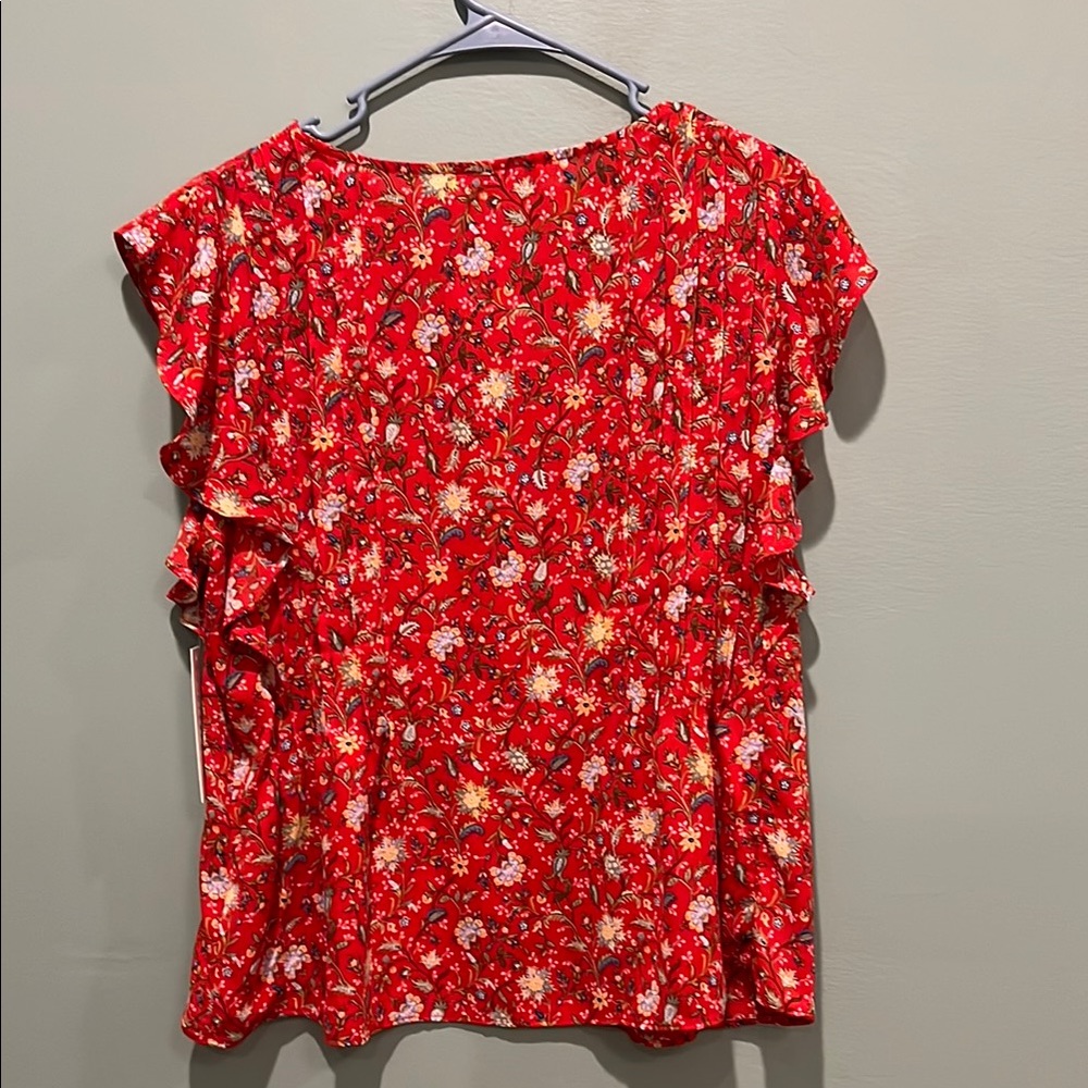 Floral Red Ruffle Sleeve Top - Picture 2 of 2